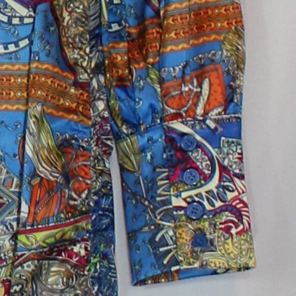 Akira Button Up Mini Dress Satin with a print pattern long sleeve size Medium - Picture 7 of 8